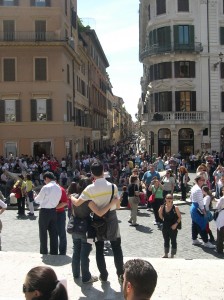 View above fountain from the Spanish Steps (Piazza di Spagna) in Rome.